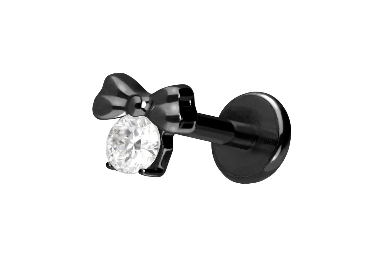 Titan Labret Piercing mit Push Fit SCHLEIFE + KRISTALL